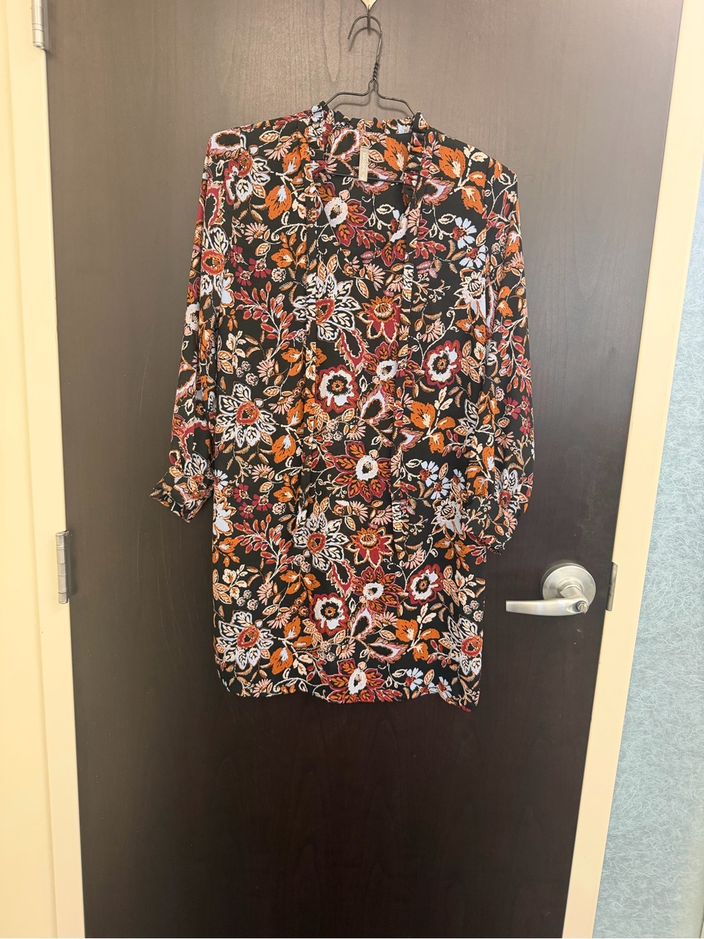 Massini Black Fall Colors Floral Long Sleeve Shift Dress Pullover Size Small